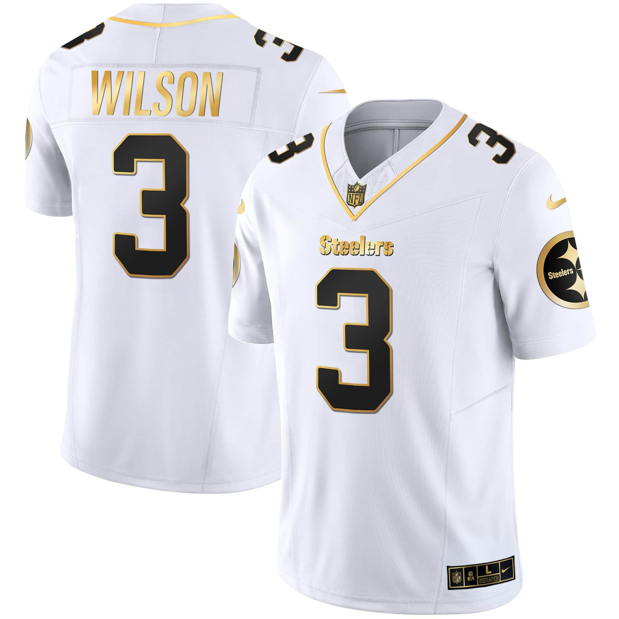 Men Pittsburgh Steelers 3 Wilson White Gold 2024 Nike Vapor Limited NFL Jersey